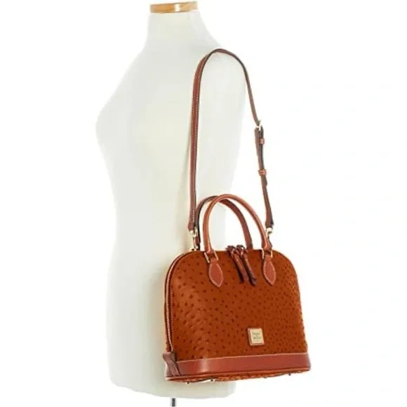 Dooney & Bourke Ostrich Zip Zip Satchel Bag Shoulder Crossbody Leather Old Money - Picture 3 of 16